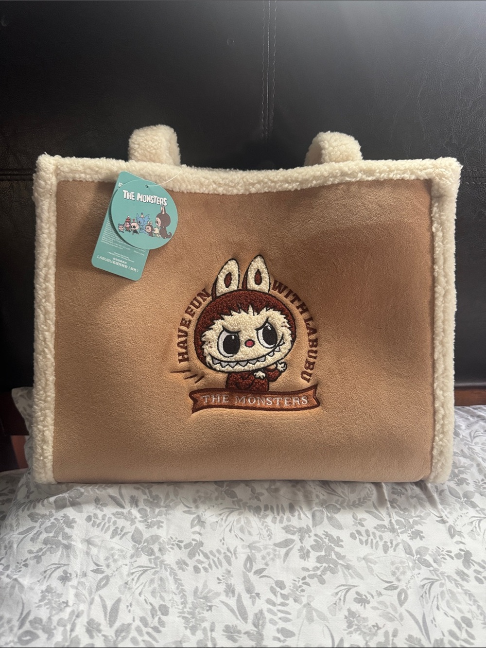 The Monsters Plush Sherpa Tote - Tan and Cream